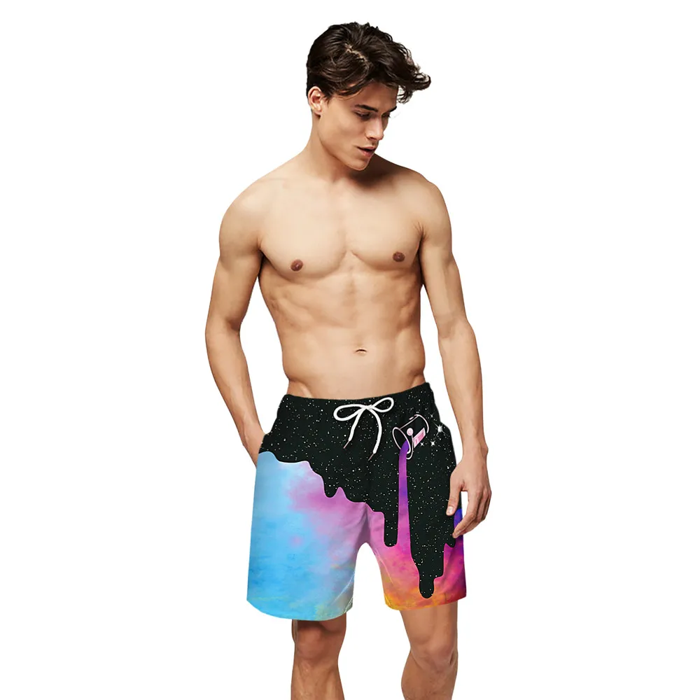 

2020 Summer New Men's Beach Short Swim Shorts Surfing Colour 3D Print Milk Space Printing Men's Board Shorts Bermuda Swimwear