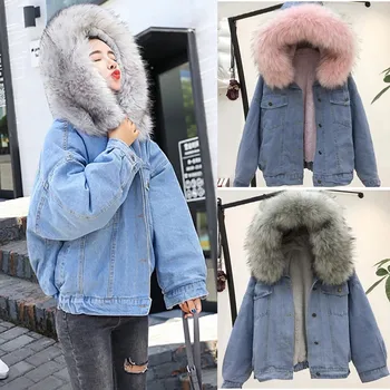 

Nice Autumn Women Warm Denim Short Coat Collar Jacket Slim Winter Hooded Outwear Coats OL Style Loose Fashion Workwear Casual