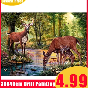 

5D DIY Cute Deer Animal Pattern Diamond Painting Full Square/Round Drill Cross Stitch Diamond Embroidery Mosaic Home Decor Gift