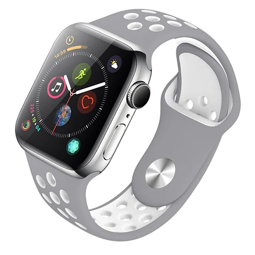 Дышащий силиконовый спортивный ремешок для Apple Watch 5 4 ремешок 44 мм 40 мм резиновый ремешок для Iwatch 3 2 1 38 мм 42 мм аксессуары - Цвет ремешка: silver-white