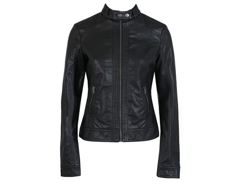 Модная Новая женская куртка Европейская модная кожаная куртка Pimkie очистка одного кожзаменителя мотоцикл Temale Женская куртка - Цвет: Черный