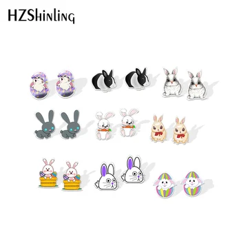 

2020 New Easter Bunny Stud Earring Cute Rabbit Acrylic Earring Shrinky Dinks Earrings Lovely Handmade Epoxy Jewelry