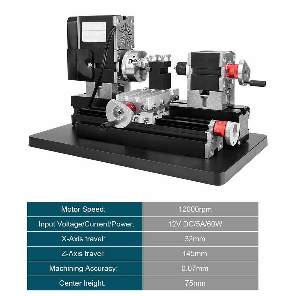 US $241.92 TZ20002MG Mini Metal Lathe B Machine with 12000rmin 60W Motor Larger Processing Radius DIY Tools