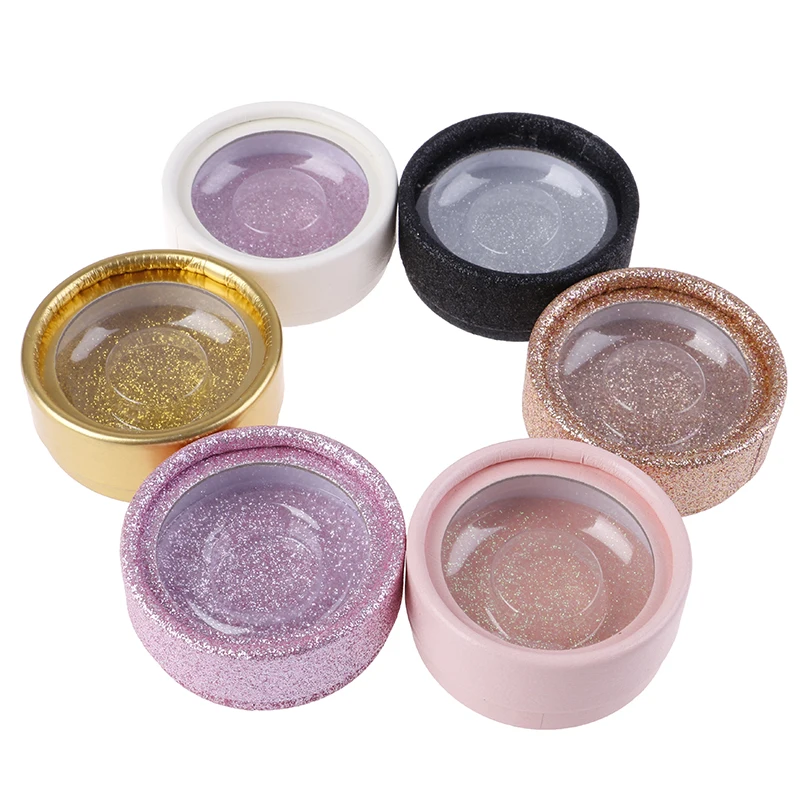 1pc False Eyelashes Case Packaging Box Lash Boxes Custom Logo Faux Mink Lashes Strips Glitter Round Empty | Красота и здоровье
