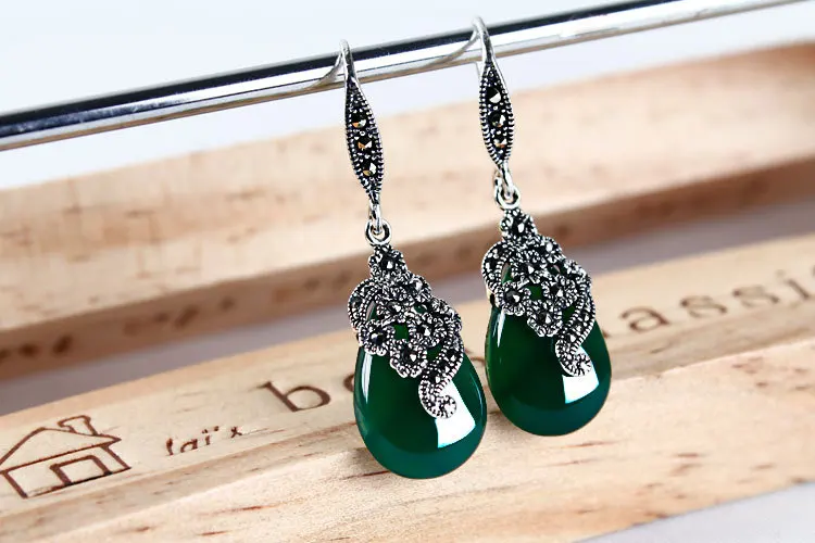 MOONROCY Silver Color Vintage Opal Waterdrop Vintage Dangle Earrings Red Green Crystal for Women Girls Jewelry Dropshipping Gift