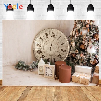 

Yeele Merry Christmas White Clock Lanterns Pine Branches Balls Gifts Background Photophone Photography for Decor Customized Size