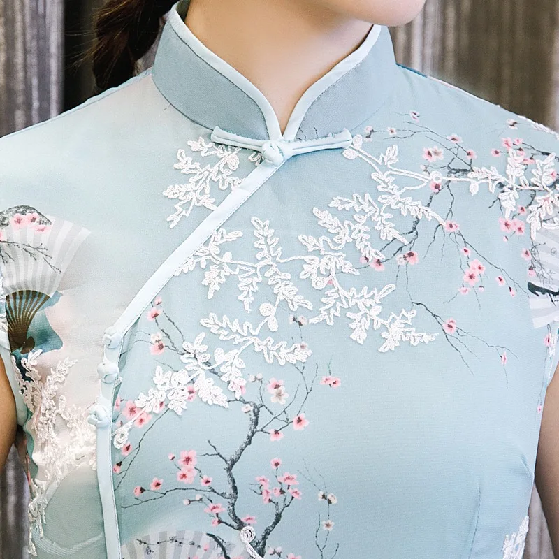 Летнее платье Вьетнам Aodai Cheongsam Ретро стиль ТРАПЕЦИЕВИДНОЕ ПЛАТЬЕ С Коротким