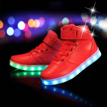 

PU Red High Heel Shoes Child Korean Version LED Comfortable Travel Lumious Non Slip Cheap Zapatos De Hombre Casual Girl Shoes