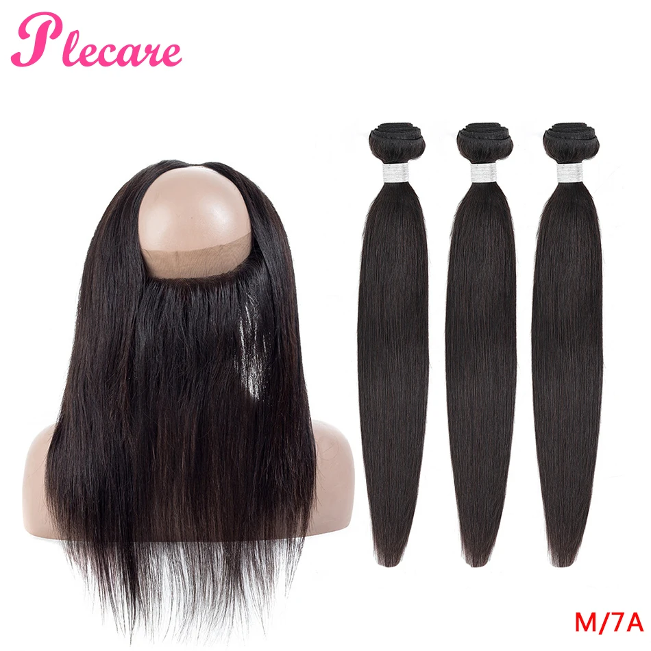 

Plecare Bundles With 360 Lace Frontal Brazilian Straight Hair Weave Bundles Middle Ratio Non-remy Natural Color 8-30 Inch