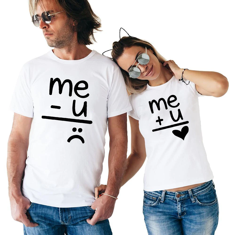 Подарок на годовщину для влюбленных футболка с надписью Me + u Graphic смешные