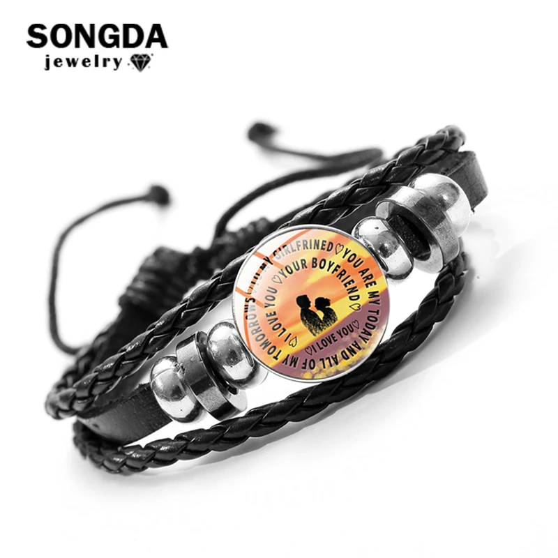 SONGDA I LOVE YOU бойфренда кожаные браслеты кабошоны разрисованные изделия из стекла