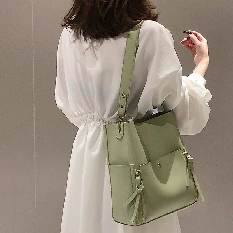 MONNET CAUTHY New Arrival Bags Women Casual Fashion High Capacity Shoulder Bag Solid Color Brown Green Black Khaki Composite Bag
