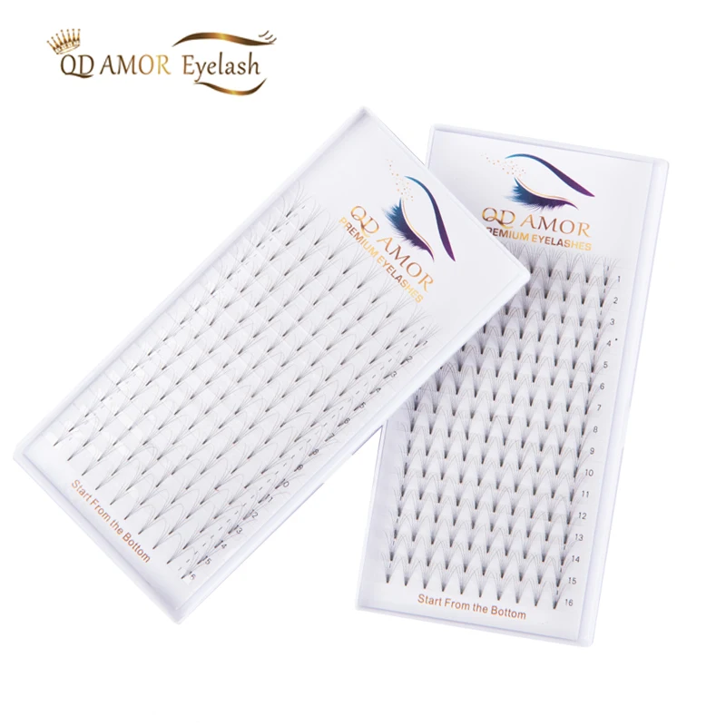 

QD AMOR 4cases /lot 16lines Russian Volume Eyelashes Short Stem Pre made Fans Mink Lashes Eyelash Individual Extensions