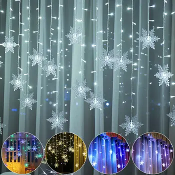 

2020 New Christmas Decoration Curtain Snowflake LED String Lights Flashing Lights Curtain Light Waterproof Outdoor Party Lights