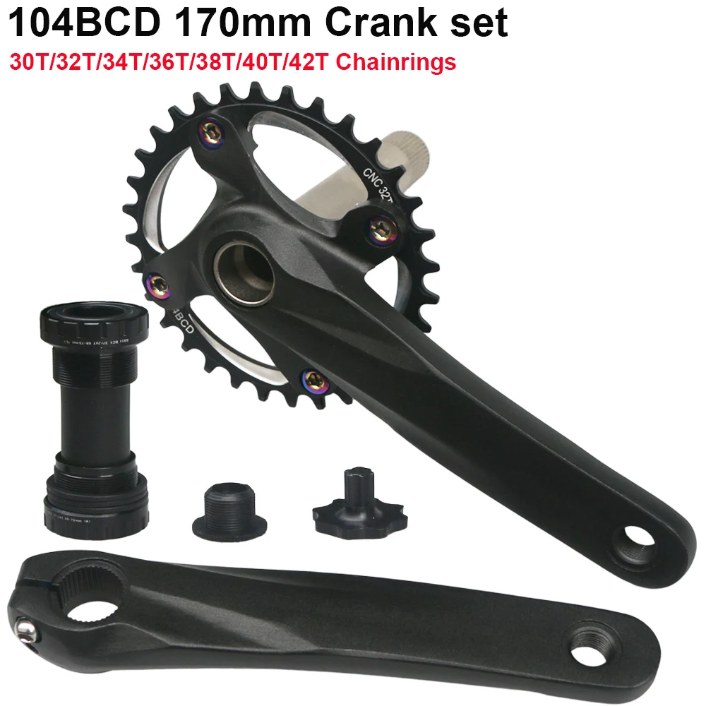 104BCD Crankset 170mm Crank Arm 30T Narrow Wide Single MTB Cycling Chainring CNC 