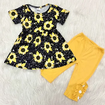 

spring toddler girl outfit short sleeve sunflower tops pant 2 pcs kid clothes set summer wearing set baby girl outfit clothing
