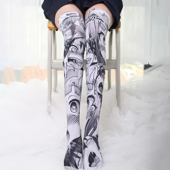 

Anime Cartoon Poker Printed Women Stockings Lolita Gothic Velvet Tights Cosplay Girls Sexy Overknee Stockings
