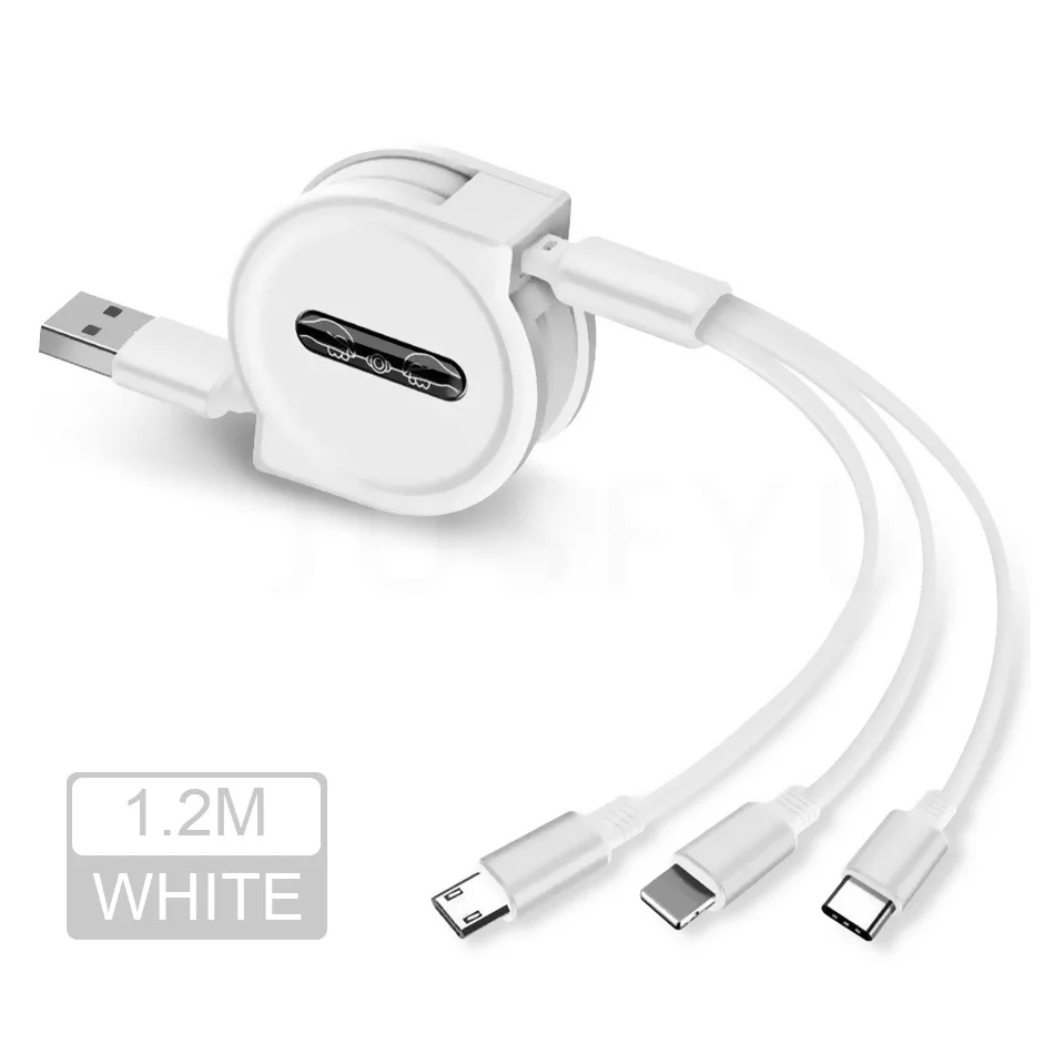 Кабель Micro USB для зарядки телефона, кабель type-C, 3 в 1 для iphone, samsung, huawei, Xiaomi, выдвижной кабель для синхронизации данных - Цвет: Белый