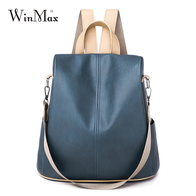 

Winmax Women Backpack Female Designer New Women PU Leather Backpack Anti Theft High Quality Soft Back Pack Backpacks School Bags