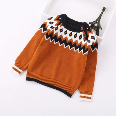 Boys sweater spring and autumn new girls clothes wear geometric cotton knitted baby pullover sweater - Цвет: photo color