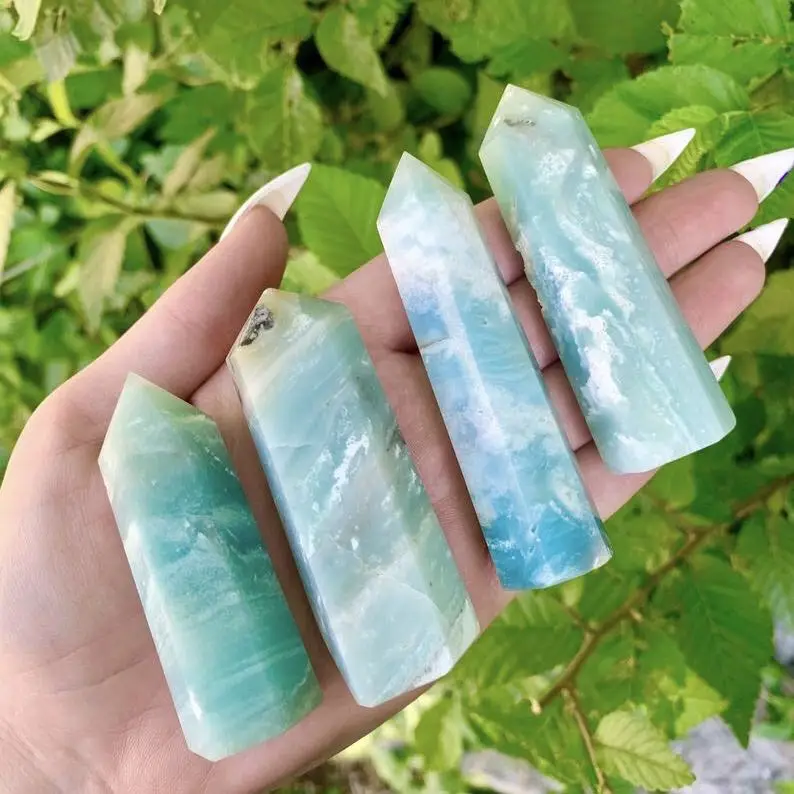Natural Caribbean Calcite Quartz Crystal Point Blue Single Terminated Tower Chakra Healing Gemstone Home Decor 1pc | Дом и сад