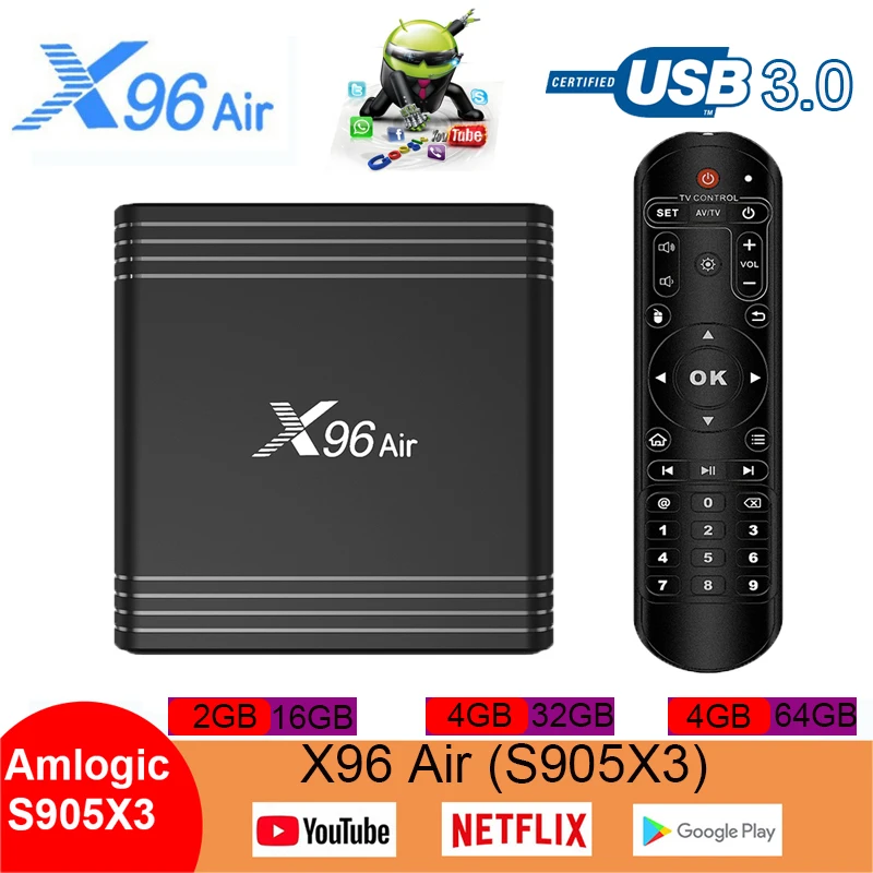 Android tv box X96 Air Amlogic S905X3 tv smart 8K mini Android 9,0 4GB 64GB HDMI 2,1 2,4G/5G WiFi USB3.0 ТВ-приставка X96 Air