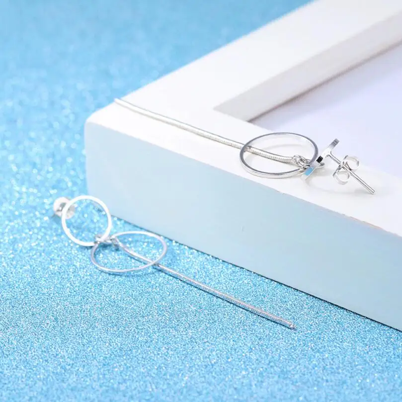 Изысканные Простые Модные Серебряные Цветной Круг длинные серьги с кисточками