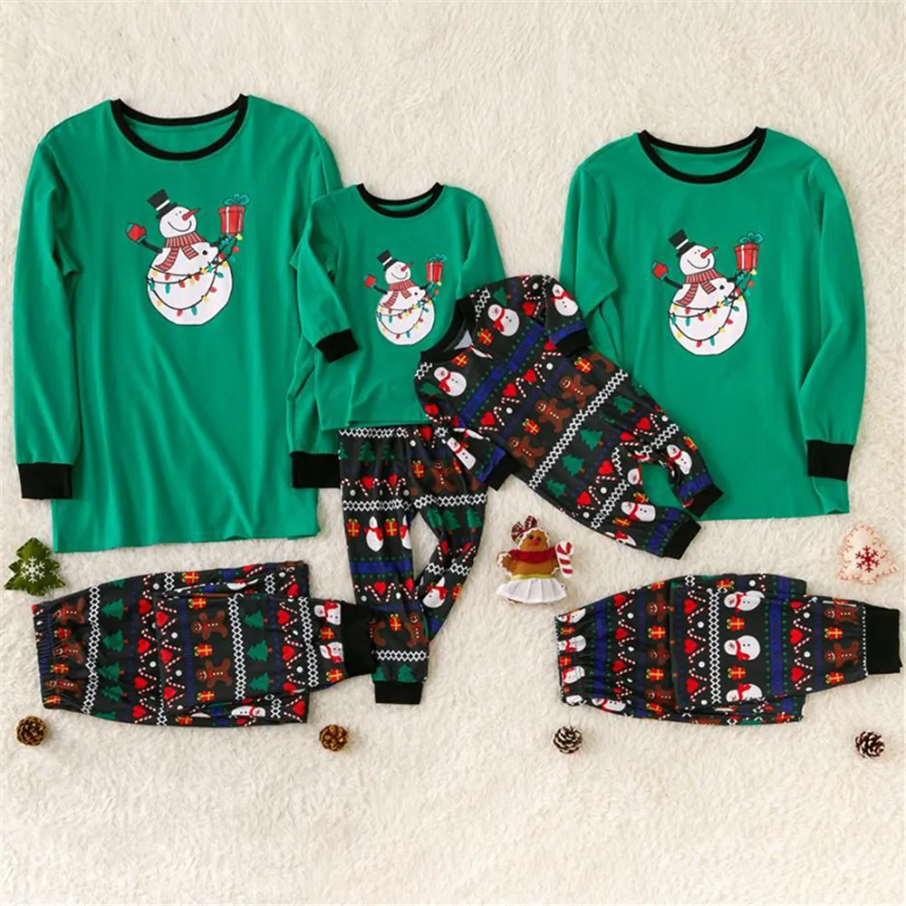 

Christmas Family Pajamas Set Christmas Clothes Snowman Printing Round Neck Matching Baby Kid Dad Mom Matching Family Outfits