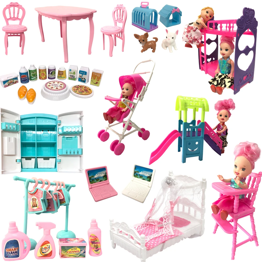 NK Mischen Puppe Möbel Mode Computer Stuhl Mini Rutsche Kühlschrank Taschen Haustiere Für Barbie Zubehör Puppe Für Kelly Puppe DIY spielzeug JJ