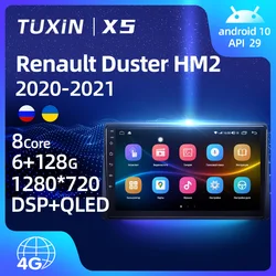 Tuxin – autoradio Android, 2 Din, GPS, lecteur multimédia vidéo, stéréo, pour voiture Renault Duster HM 2 II (2020 – 2021), bkana 1 I (2019 – 20) 