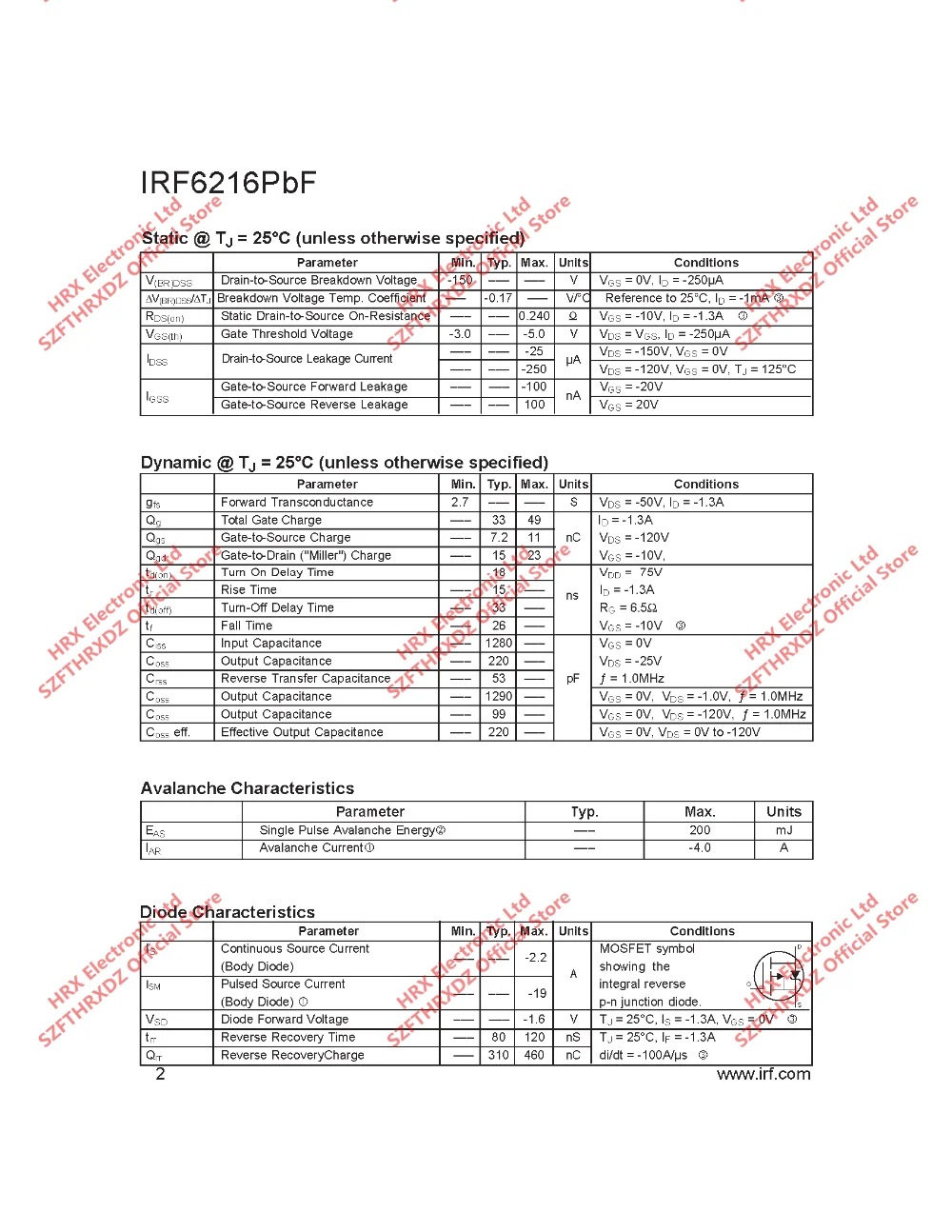 IRF6216TRPBF SOP8 F6216 лапками углублением SOP-8 IRF6216 IRF6216PBF MOSFET MOSFT PCh-150 V 2.2A 4000 шт./катушка(10 шт