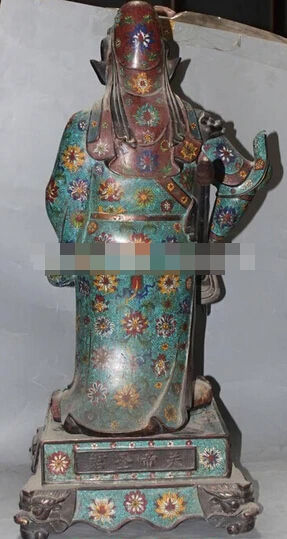 321++ 3" фиолетовые бронзовые Перегородчатые эмалированные Guan Gong Yu Warrior меч с изображением бога дракона Статуя