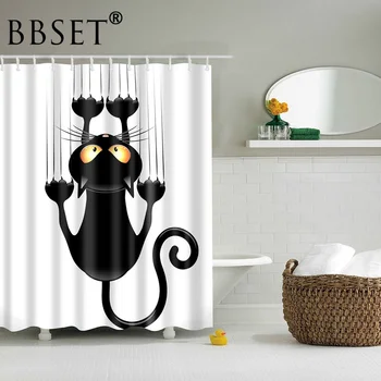 

BBSET Cat Family Animal Shower Curtain Cute Black Cat with Big Eyes Pattern Waterproof Multi-size Douchegordijn Bathroom Decor