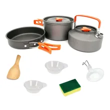 Outdoor Kitchenware Camping Pot Set for 2-3 People 1.1L Portable Teapot Camping Pot Bowl Spoon Washware Set Frying Pan