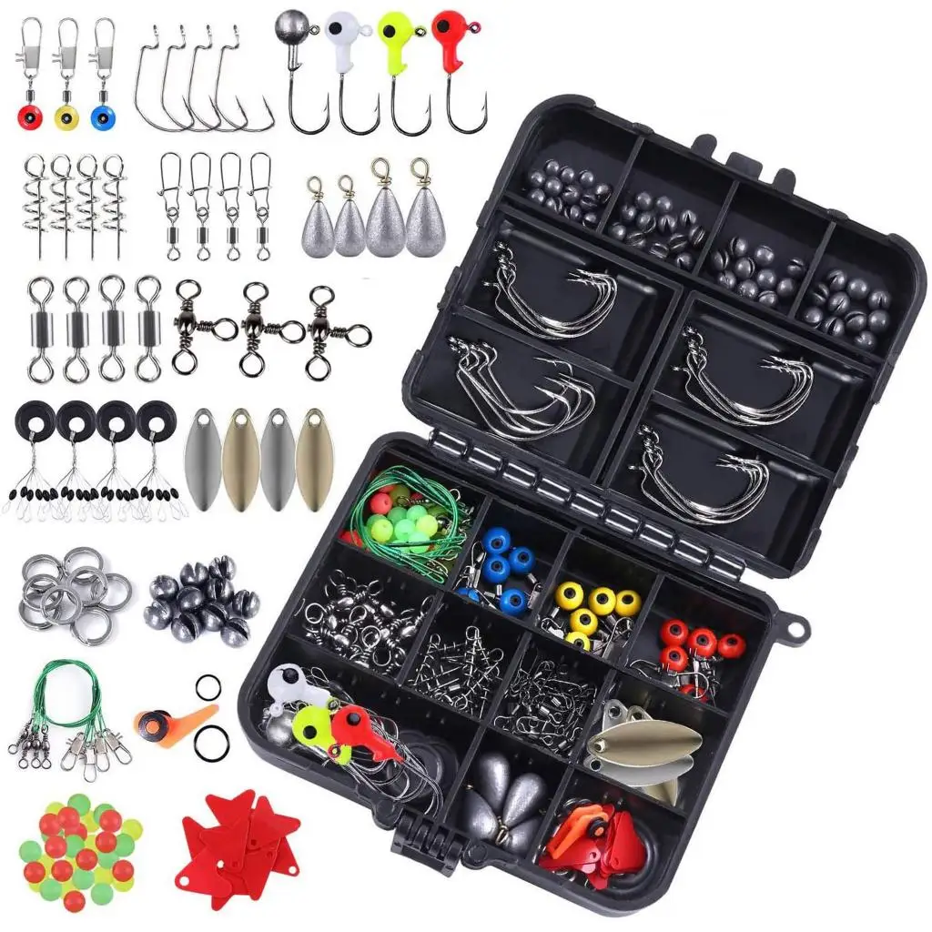 160/187pcs Fishing Accessories Kit Jig Hooks Fishing  Equipment Accessories Set for Freshwater Saltwater with Tackle Box