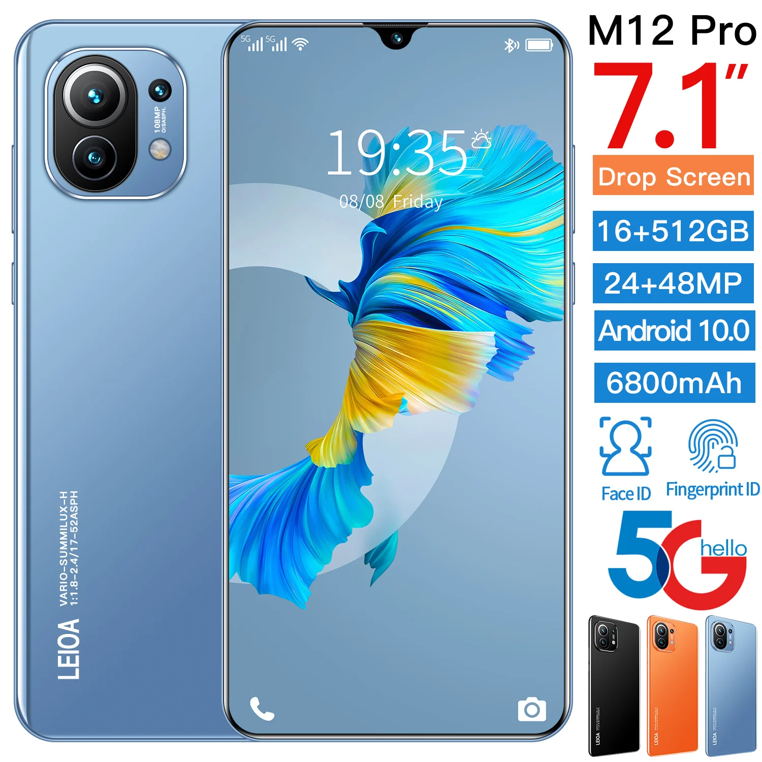 Global Version M12 Pro cellphone Android 10.0 16GB+512GB Dual Sim Unlocked Mobile Phone 7.1 Inch HD screen MTK 6889 Deca Core | Мобильные