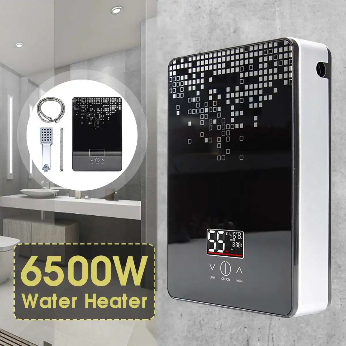Chauffe-eau électrique 6500 W 220 V sans réservoir instantané pour salle de bain, ensemble de douche sans réservoir, thermostat sûr et intelligent, automatique_voghion.com