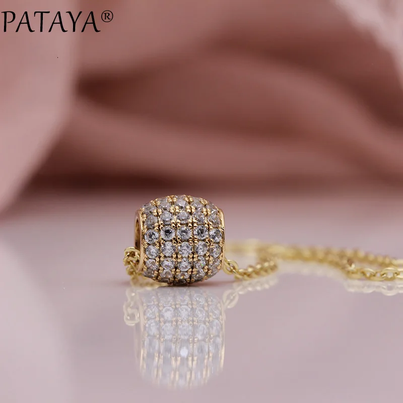PATAYA New Round Long Necklaces Women Fine Romantic Luxury Wedding Fashion Jewelry 585 Rose Gold White Natural Zircon Pendants