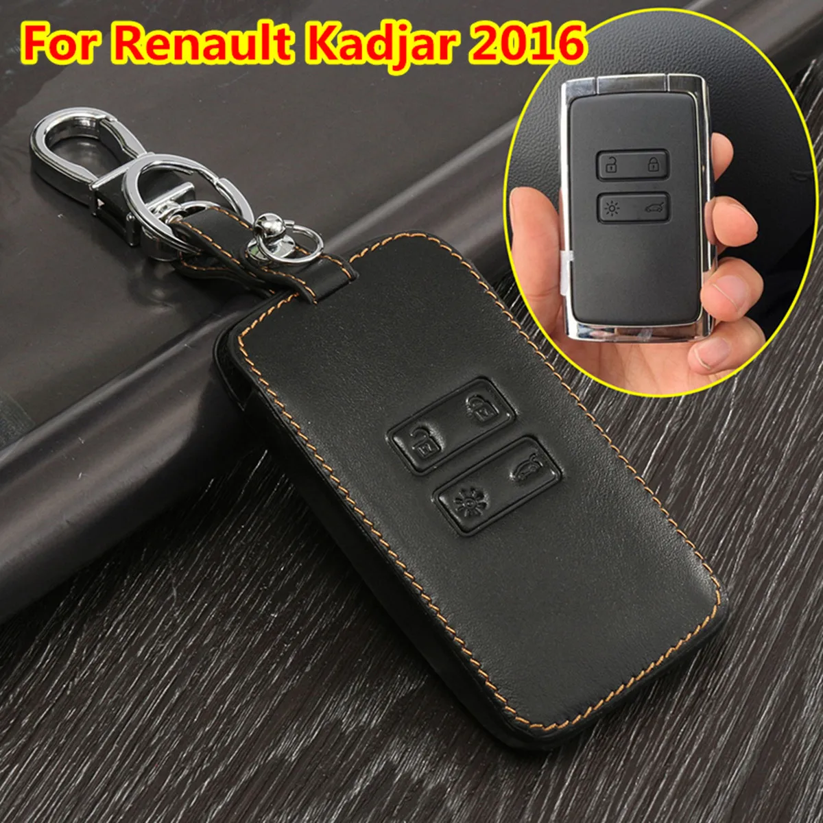 

Black Brown thread for leather key Cover Car Leather Key Cover Case Protector for Renault Kadjar 2016