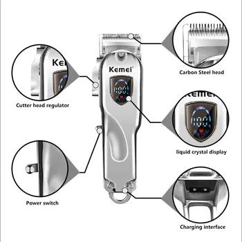 

Gold silver professional electric wireless hair trimmer portable clipper high power hairs cutting machine barber kit tool Kemei