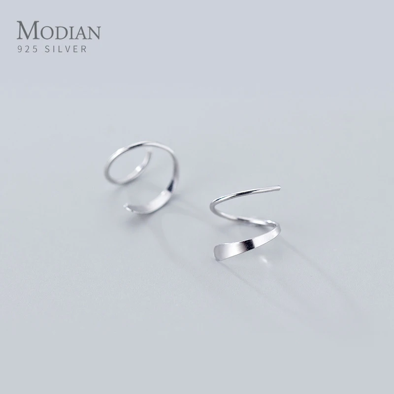 Женские серьги-гвоздики Modian в форме волны из настоящего стерлингового серебра 925