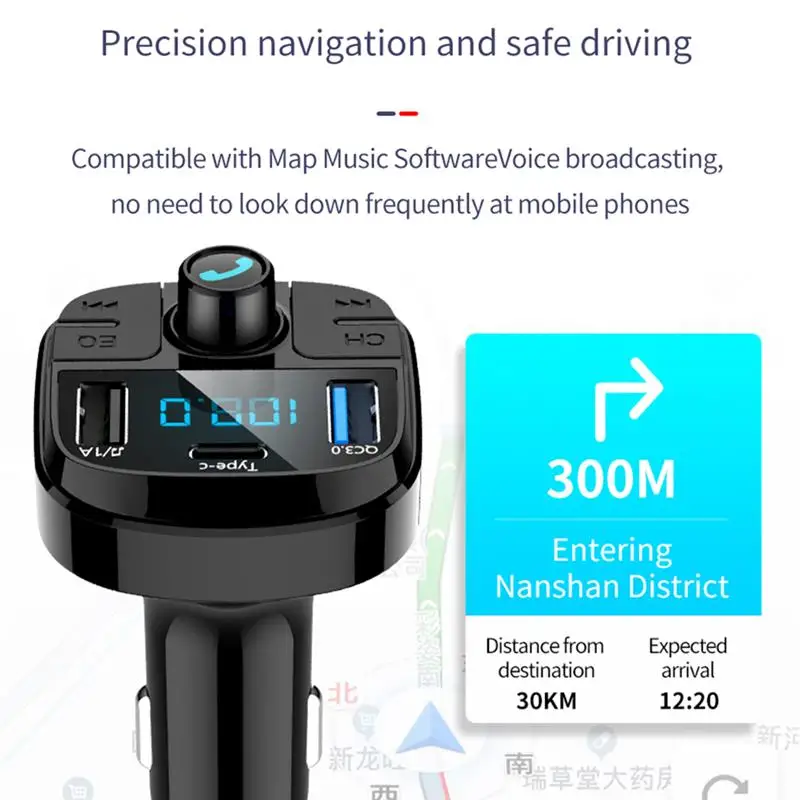 Onever Bluetooth 5,0 fm-передатчик QC3.0 автомобильный комплект MP3 модулятор быстрой зарядки автомобильное зарядное устройство двойной USB стабильный автомобильный аксессуар