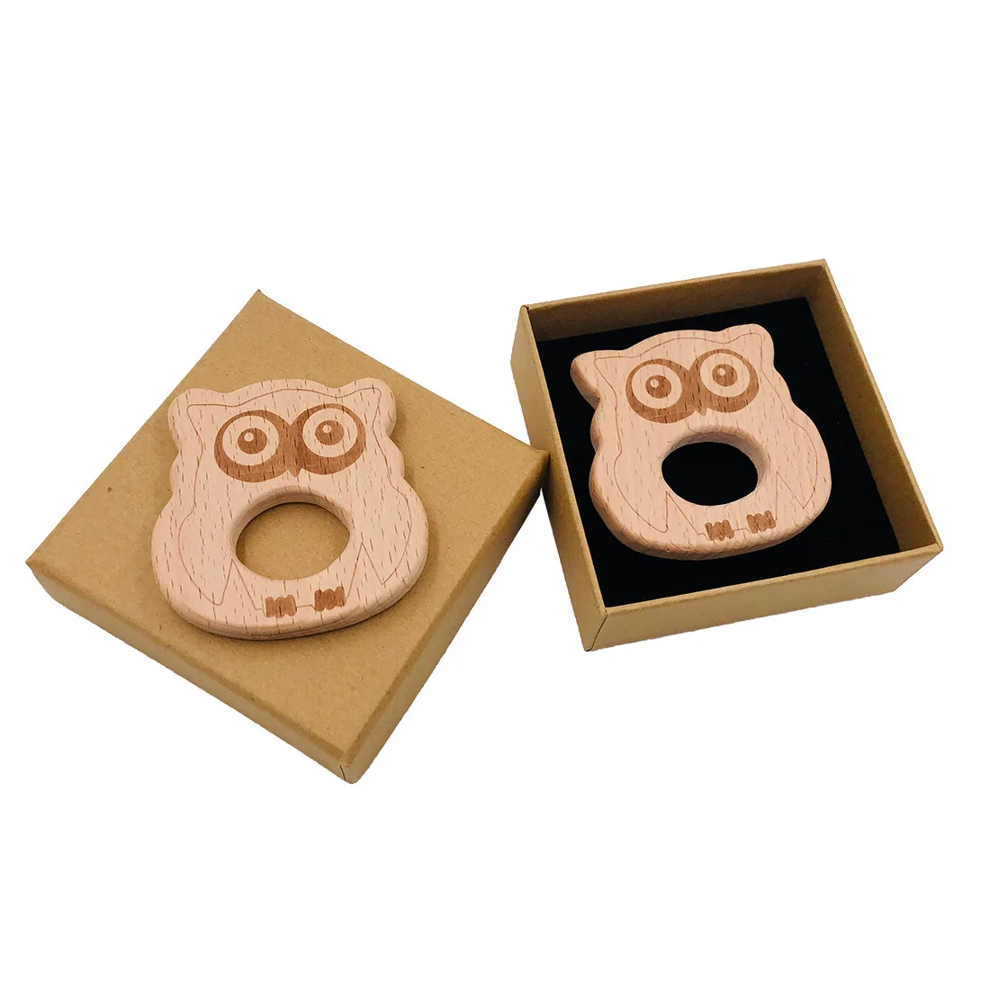 1Pcs Wooden Teethers Food Grade Beech Wood Animals Cartoon Owl Shape DIY Pacifier Chain 3C Certification Wooden Baby Teether Toy