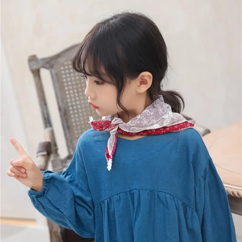 Baby Girls Kids Lace Scarves Floral Print Triangle Scarf Neckerchief Headscarf E65D