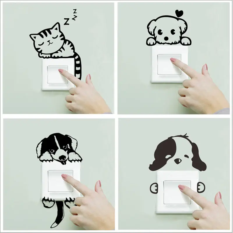 

Balleenshiny DIY Cute Sleeping Cat Dog Switch Stickers Wall Stickers for Kids Room Home Decor Bedroom Living Room Parlor Decor