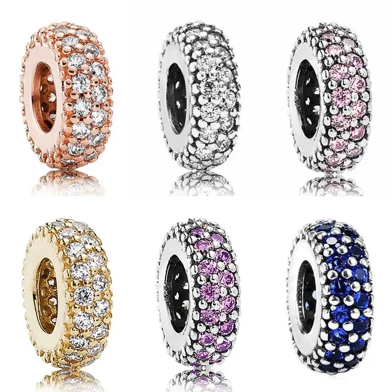 

Rose Gold Pave Inspiration Spacer With Multicolor Crystal Beads Fit Pandora Bracelet 925 Sterling Silver Charm Jewelry