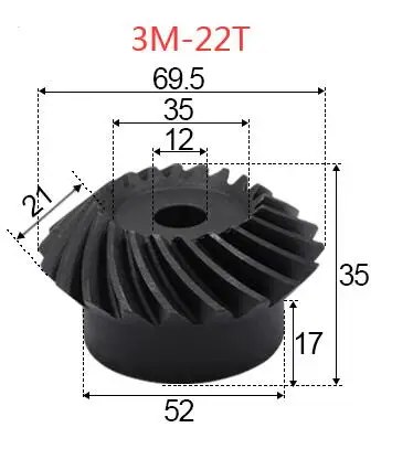 2 шт 3M-22Teeths внутреннее отверстие: 12 мм прецизионная спиральная коническая шестерня
