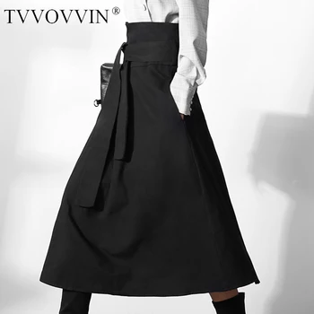 

Korea can ship 2020 spring new Woman's clothes trendy Temperament A-line Skirt High Waist Design black Half-body skirt YJ082