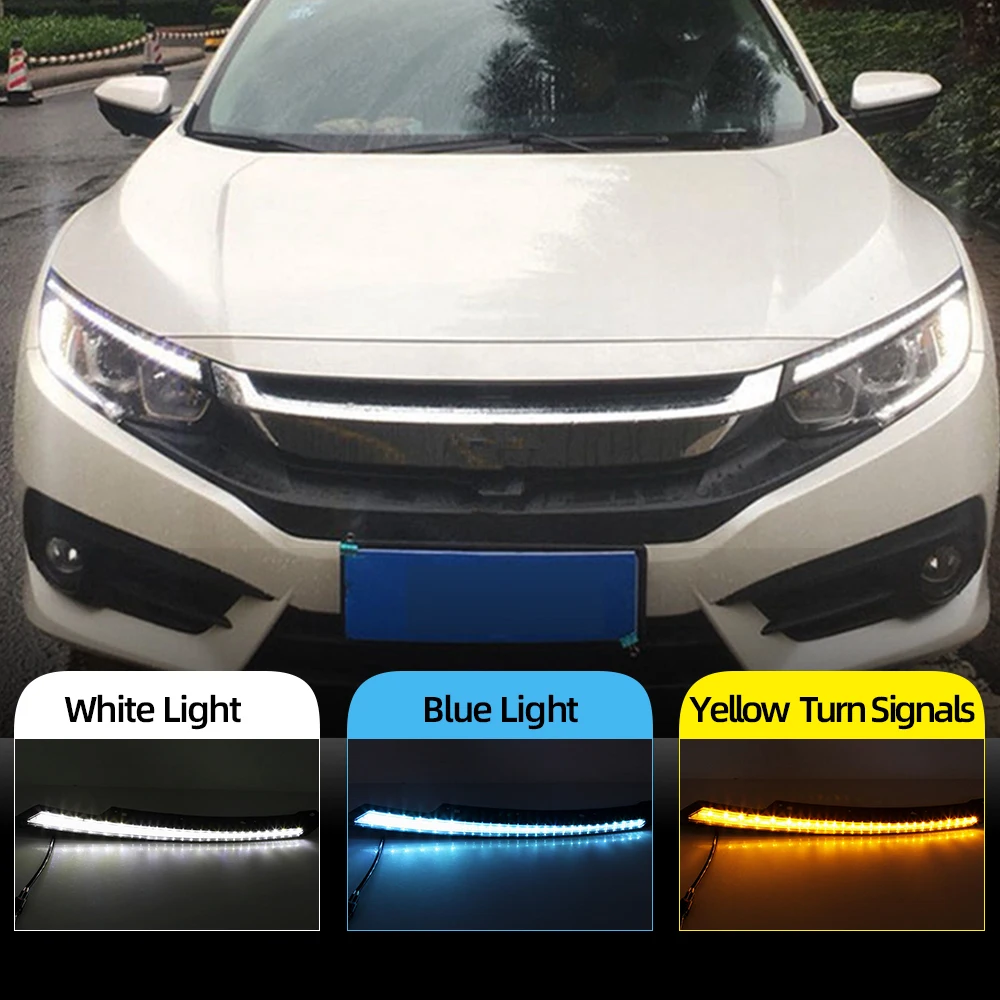 2 шт. для Honda Civic Blink светодиодный светильник на голову для бровей, дневной ходовой светильник, DRL с желтым сигналом