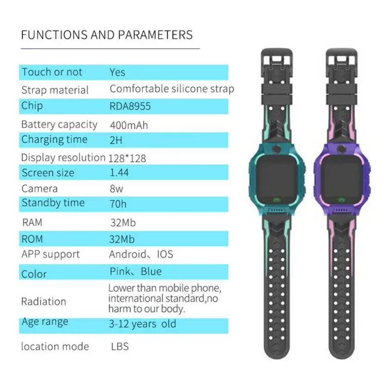 Children's Smart Watch With GPS GSM Locator Tracker SOS Camera Call 1.44'' Touch Screen Waterproof Kids Safe Smart Watch